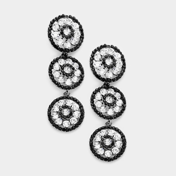 Triple Rhinestone Rosette Earrings - Picture 2 of 3